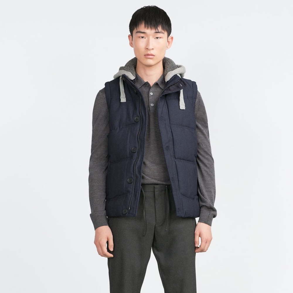 Zara Men's Denim Vest with removable hood Sz M